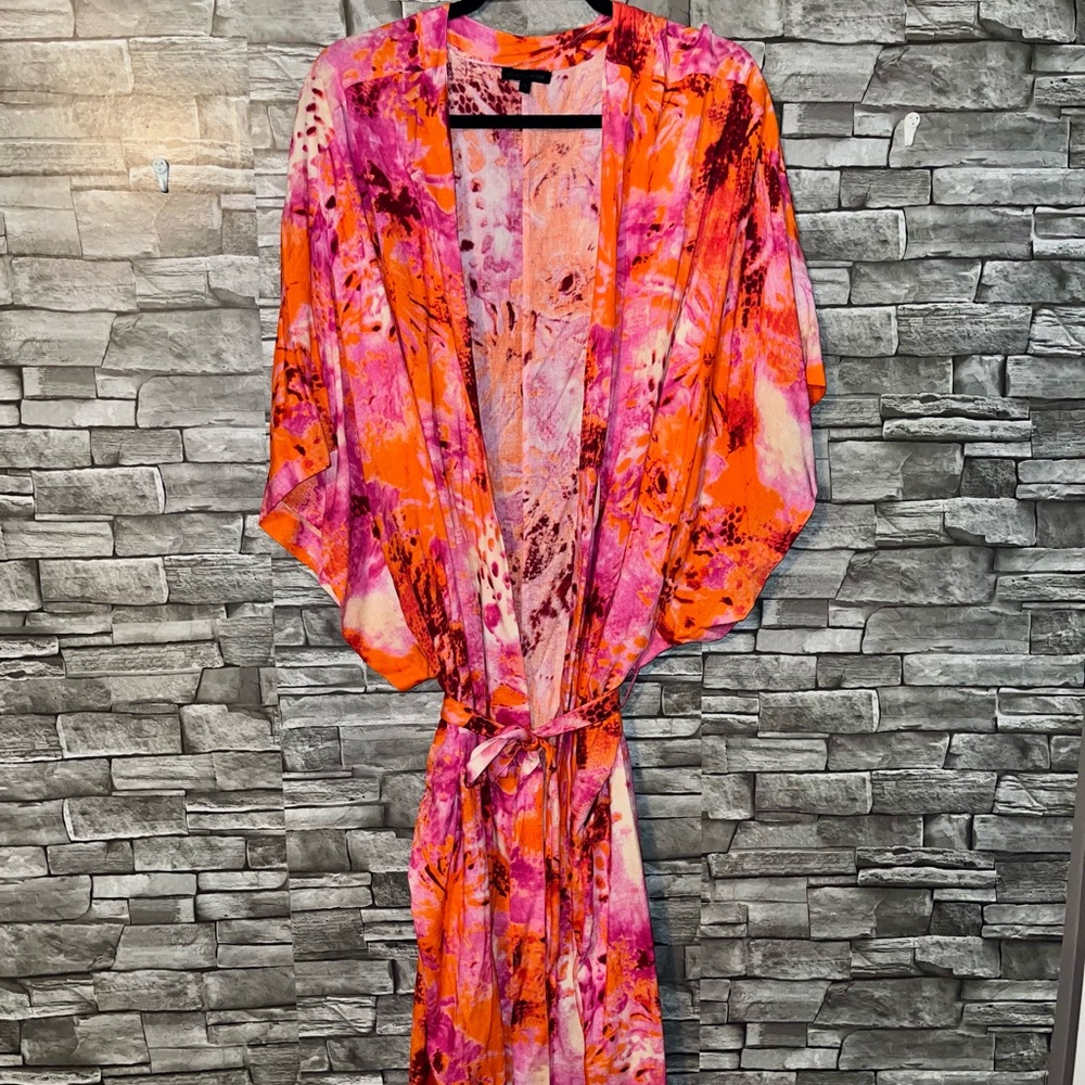 KENDALL & KYLIE- Tie-front Kimono/ Cover-up in Orange/Pink Plus size